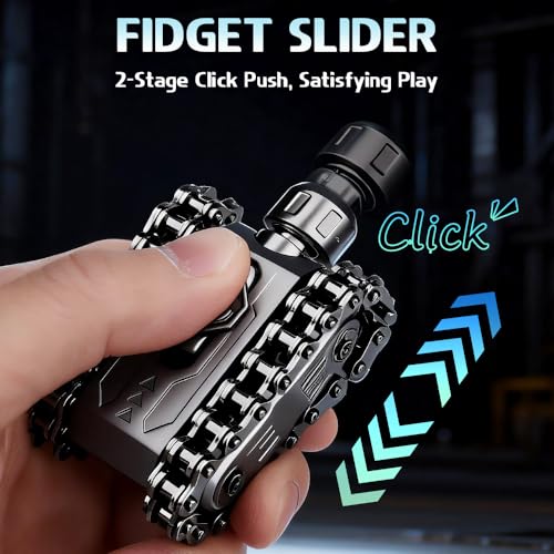 Image of 4 in 1 Metal Tank Fidget Slider Chain Spinner Hand Roller Finger Clicker Toy, Tactile Feedback Mechanical Clicking Sound Fidget Desk Toy, EDC Stress Relief Focus Gadget for Adults Kids, Black