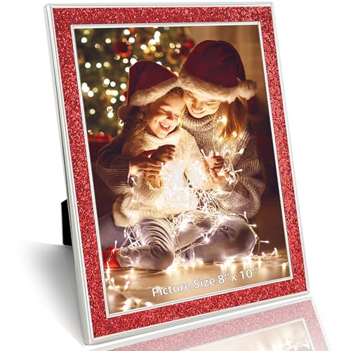 HIKWADERY 8x10 Picture Frame Glitter, Red Bling 8 by 10 Photo Frames with HD Real Glass, for Wall or Tabletop Display, Family Friends Wedding Mother's Day Gift (8 x 10, Red)