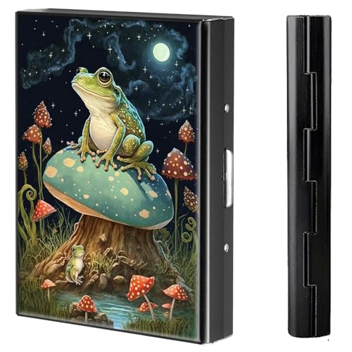 BVCLKJPOI Metal Credit Card Holder Wallet, 6 Card Slots RFID Blocking Stainless Steel Wallet, Slim Metal Credit Card Wallet with Reliable Press Button Metal Wallet for Women Men, Mushroom Frog