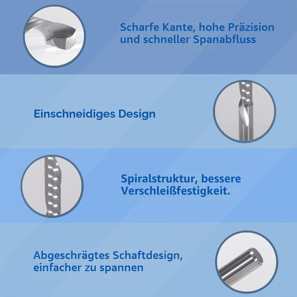 EU_HOZLY 10 Stück Single Flute Down Cut Spiralschaftfräser 1/8 Zoll Schaft mit (0,078 Zoll) 2 mm Schnittdurchmesser, (0,472 Zoll) 12 mm Schnittlänge für Holz-Acryl-Aluminium-Kunststoffplatte