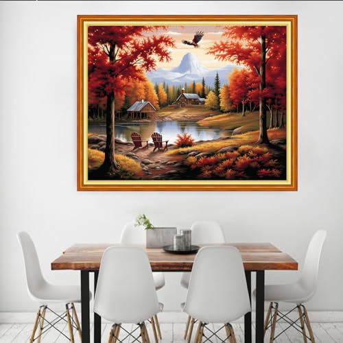 Image of Dooxvey Cross Stitch Kit for Adult Beginners - Full Range of Stamped Kits with 11CT Patterns - Autumn Harvest Scenery (16x20 inch)