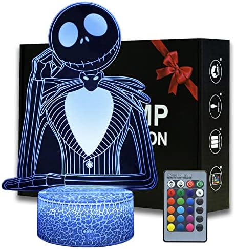 Halloween Town Pumpkin King Jack Skellington 3D Illusion Night Light, Anime Desk Lamp with Remote Control for Kids Bedroom, Creative Lighting for Kids and Jack Skellington Fans (Jack Skellingto A)