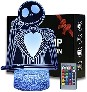 Halloween Town Pumpkin King Jack Skellington 3D Illusion Night Light, Anime Desk Lamp with Remote Control for Kids Bedroom, Creative Lighting for Kids and Jack Skellington Fans (Jack Skellingto A)