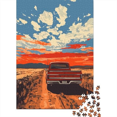 American Country Truck Minimalist Scene Puzzle en Bois, 1000 pièces