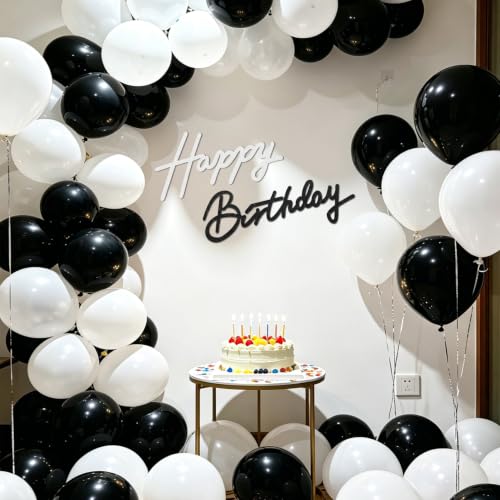 Image of TONIFUL Happy Birthday Sign for Backdrop - Glitter Black White Felt Banner - Includes Dot Glue - Perfect for Birthday Party Backdrop,Wall Decr,Balloon Arch,Photo Background
