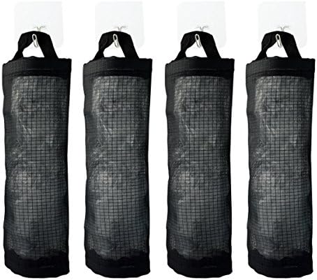 Garbage Bag Organizer,obmwang Pack of 4 Wall Mount Mesh Garbage Bag Holders with 4 Hooks, Hanging Folding Mesh Trash Waste Grocery Bag Storage Bag Dispenser Organizer Holder for Home and Kitchen