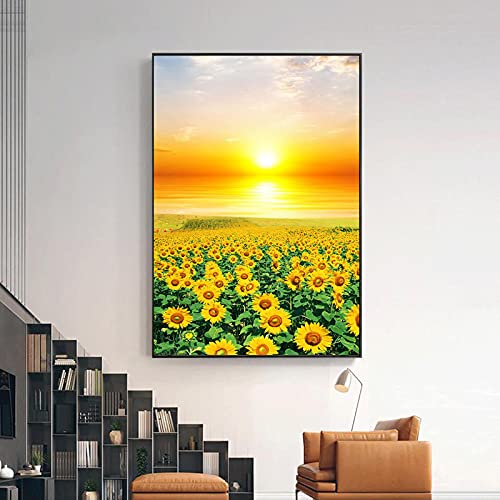 Peinture sur toile tournesol 70x100 cm pour décoration de chambre moderne