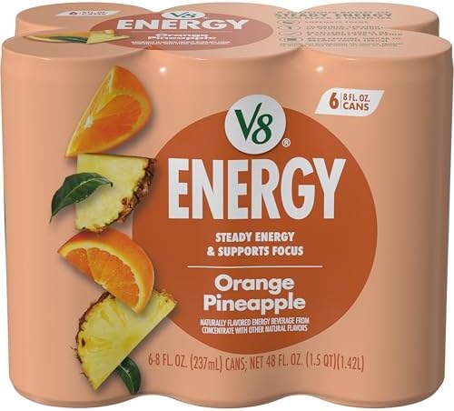 V8 +Energy Healthy Energy Drink, Natural Energy from Tea, Orange Pineapple, 8 Oz Can, 6 Count