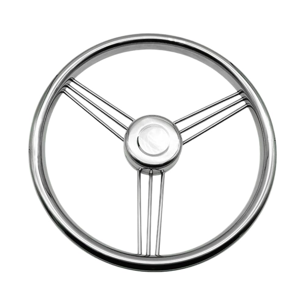 Volante in acciaio inossidabile lucidato a specchio a 3 razze da 13,5 pollici compatibile con yacht