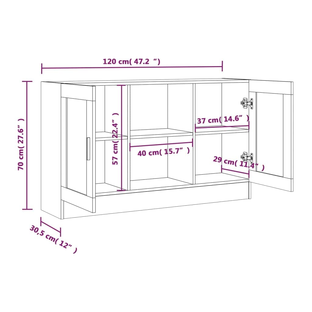 vidaXL Armoire à Vitrine Buffet Organisateur de Maison Meuble de Rangement Salle de Séjour Intérieur Sonoma Gris 120x30,5x70 cm Bois d'Ingénierie