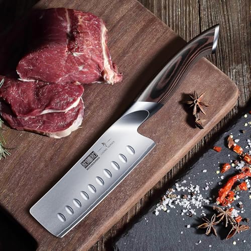 Image of HOSHANHO 5.5 Inch Nakiri Knife, Japanese High Carbon Stainless Steel Chef Knife, Multipurpose Meat Vegetable Sharp Kitchen Knife with Ergonomic Pakkawood Handle