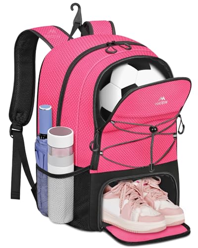 MATEIN Soccer Bags for Girls, Large Girls Soccer Backpack with Ball & Shoes Compartment, Lightweight Basketball Bag with Fence Hook, Water Resistant Sports Backpack Fits 15.6 Inch Laptop
