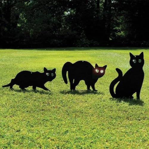 Garden Mile® 3 Stück Metallkatzen, pulverbeschichtet, Schwarz, schreckt Vögel, Tiere, Katzenschreck,...