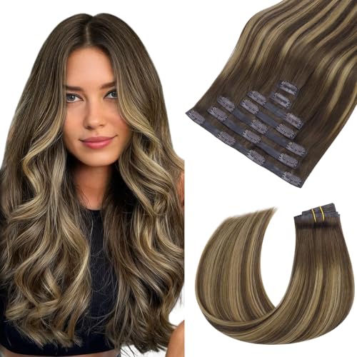 HOTBANANA Seamless Clip in Hair Extensions, 16 Inch 110g 7pcs