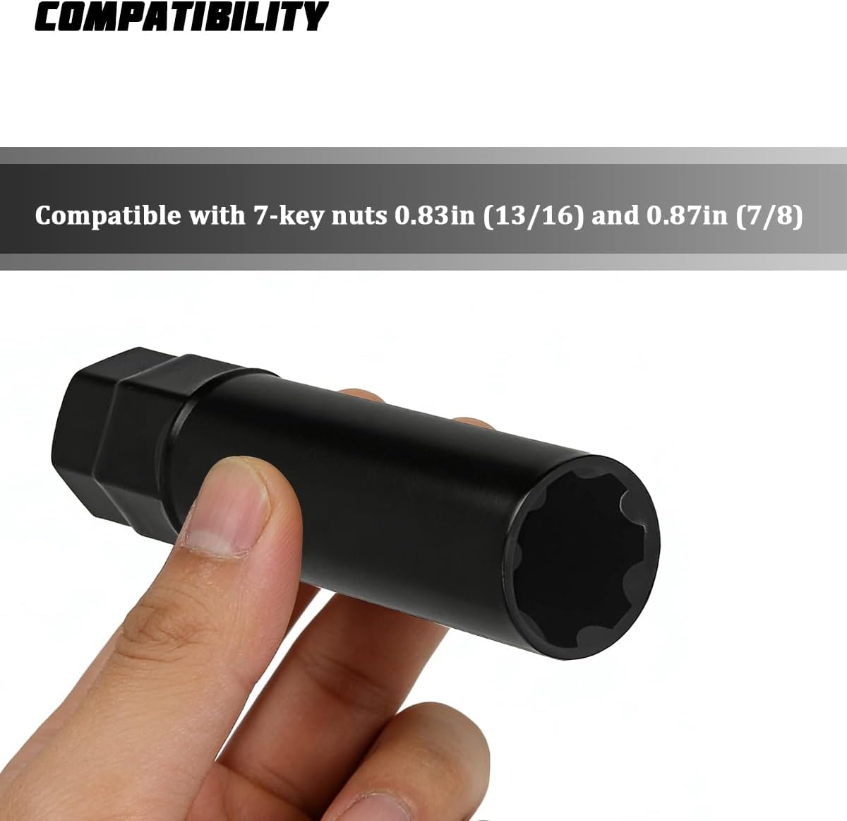 Large 7 Spline Car Lug Nut Socket, Automotive Wheel Lock Key Removal Tool for 21mm (13/16") and 22mm (7/8") Hex Socket Wrench, Vehicle Tuner Lug Nut Key Tool, Universal Fit
