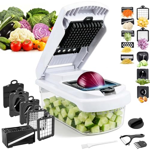 18-in-1 Vegetable Chopper Mandoline Slicer for Kitchen, Food Chopper with Container, Veggie Cutter, Onion Mincer Tomato Dicer, Fruit Slicer Spiralizer, Cheese Grater, Kitchen Gadgets House Essentials