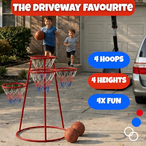 Activejoy- 4 Hoop Basketball Set - Toddler Basketball Hoop Indoor - Outdoor Play Preschool - +3 Years Old Toy. Includes 2 Balls and air Pump (4HOOPRED, 4 Hoop) by Activejoy by blissbolt - Used condition - Image 2