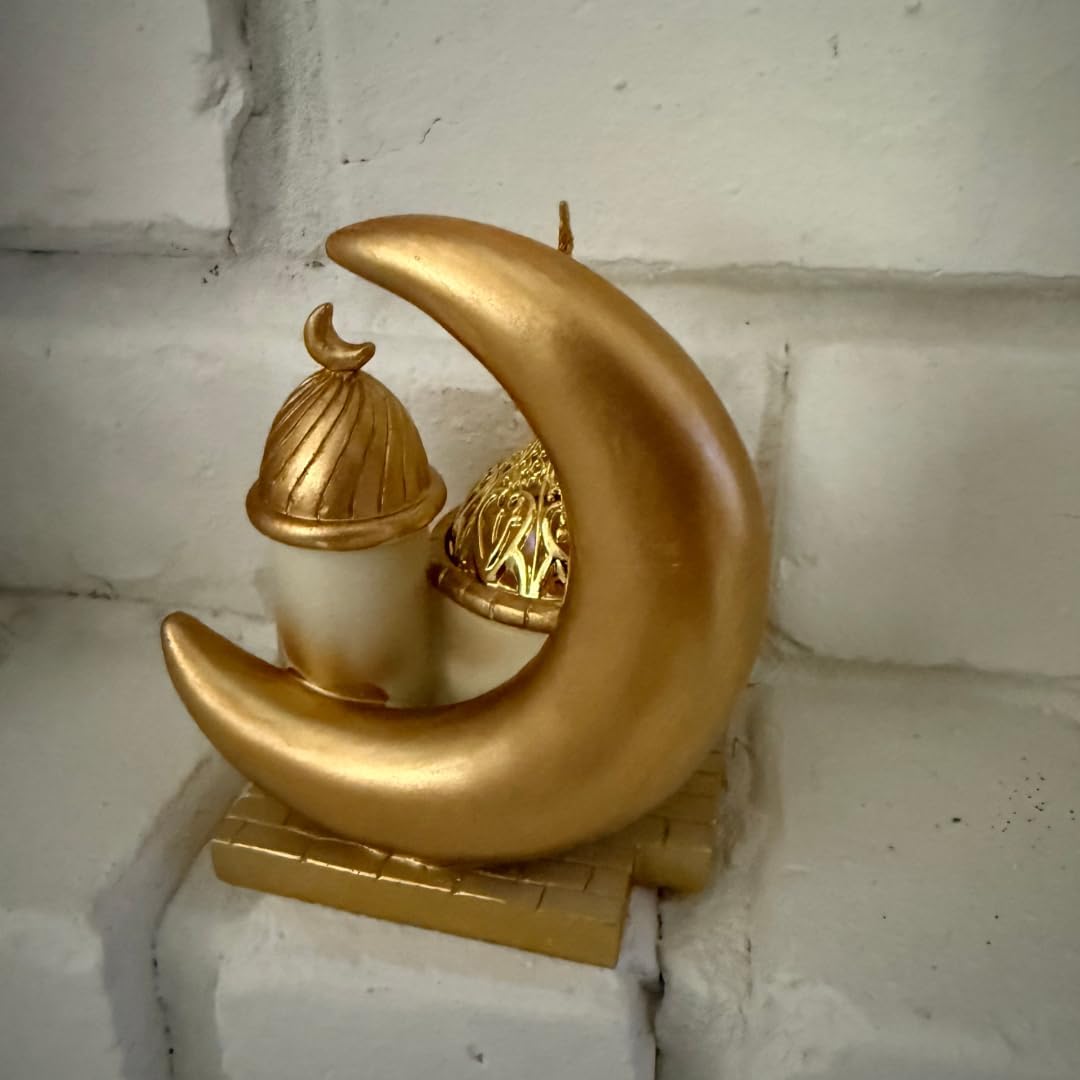 Ramadan Theme Non Electric Bakhoor Burner – Elegant Islamic Decor for Home Fragrance (Gold_Moon)