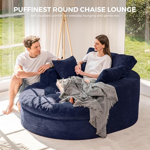 Image of MAXYOYO Modular Sectional Chaise Lounge Sofa, Round Upholstered Lounge Chair with Ottoman, Comfy Couch with Layered Cushion, Tufted Sleeper Chair for Living Room, Navy