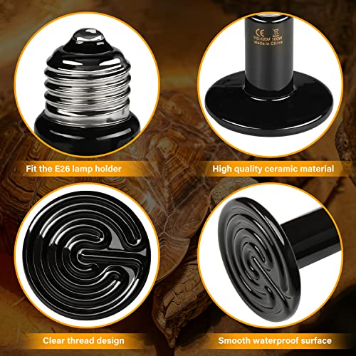 Image of HealSmart Reptile Heat Lamp 150W Ceramic Heat Emitter, No Light Emitting Heat Bulbs for Amphibian Pet Brooder Coop Incubating Chicken, Lizard Bearded Dragon Turtle Snake Terrarium, 4-Pack
