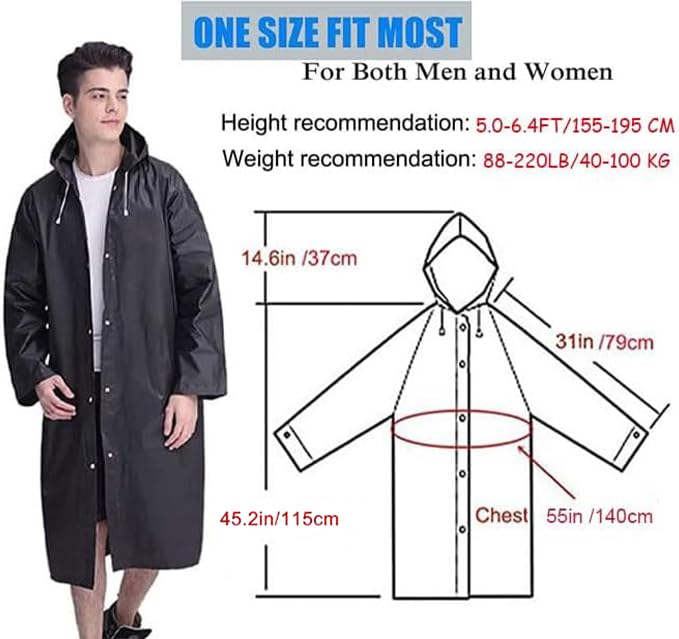 Rain Coat Poncho for Adult, 2 Pack Women Men Reusable Raincoats Emergency with Hood and Drawstring2