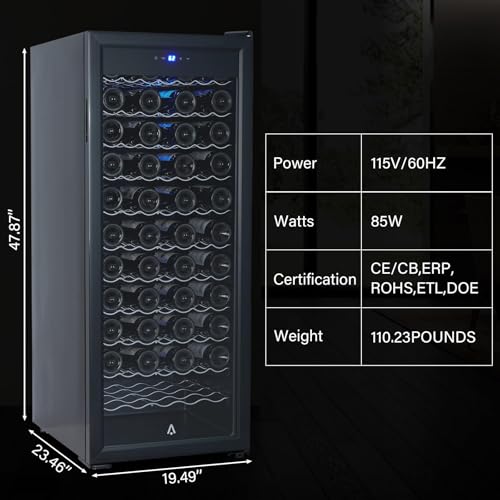 Image of Garvee Wine Cooler Refrigerator, Freestanding Compressor Wine Cellar, Compact Design, Single Glass Door, 32 Bottles, Digital LED Touch Control 41℉-64℉, for Red, White, Champagne or Sparkling Wine