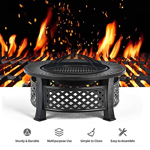 Giantex 3 In 1 Fire Pit, 32 Inch Round Wood Burning Firepit Table, Multifunctional Metal Firepit Stove, Firebowl Garden Fireplace For Outdoor Camping, Outside Heating, Bonfire, Picnic #TOP7