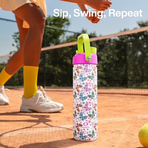 Image of ENCOOL Insulated Water Bottle with Straw Stainless Steel Water Bottle, Leak-Proof, BPA-Free, Double Wall Vacuum Keeps Cold for 24 Hours for Sports, Travel, School (26 oz, Aesthetic Butterfly)