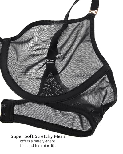 Image of INLYRIC Women's Cosnufy Sheer Balconette Bra Demi Unlined Plunge Mesh See Through Sexy Bras Underwire