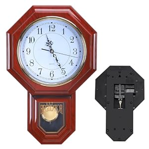 Sunexinlo Pendulum Wall Clock Regulator, Silent Non-Ticking, Vintage,Red