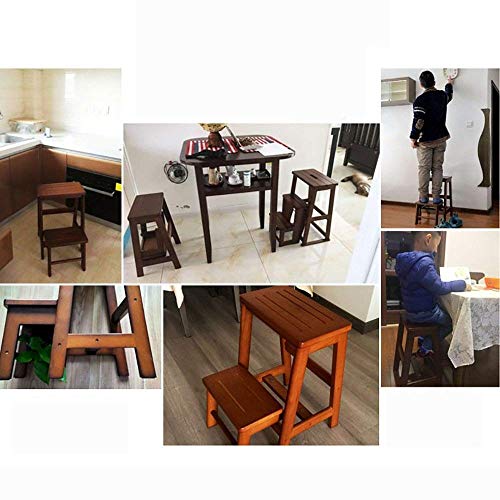 Taburete escalera plegable de madera maciza marrón multifunción 3