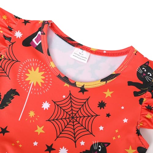 Halloween Thanksgiving Toddler Girls Dress Pumpkin Spider Ghost Print Dresses Short Sleeve 2-8Y2