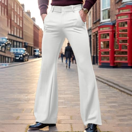 Men's Classic Fit Bell-Bottom Trouser Vintage Casual Stretch Straight Leg Loose Fit Dress Pant with Pockets Plus Size2