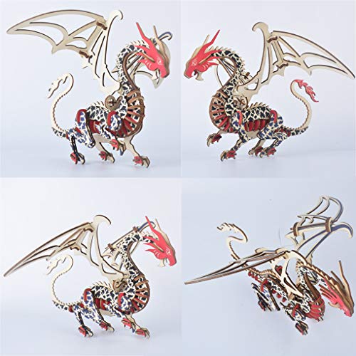 Bitopbi 3D Wooden Puzzles Laser Engraving Diy Safe Assembly Constructor Kit Toy For Teens And Adults World Animal Mechanical 3-D Models For Self-Assembly (G1 Flying Dragon) #TOP3