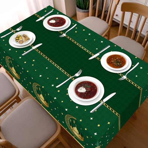 Image of Childom 3 Pack Ramadan Table Cloth,Ramadan Decorations for Home,54 inch x 108 inch Eid Mubarak Decorations,Eid Ramadan Tablecloths Rectangular,Green Plastic Table Cloth Disposable Table Cover for Party Favors