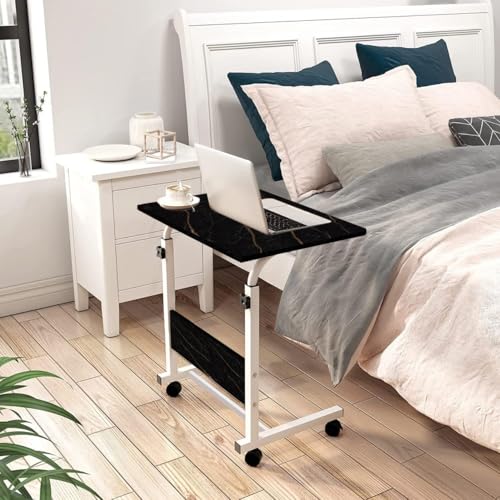 Image of Torche Ironwood Multipurpose Height Adjustable Movable Table for Computer & Laptop Table with Wheels (Small- Mirage Black)(White-Frame)