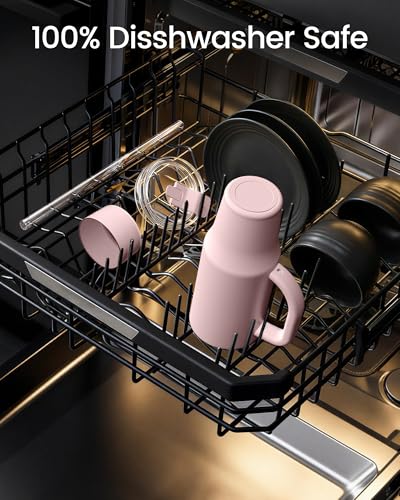 Image of Renoj Insulated Mug 100% Leak Proof Insulated Water Bottle for Iced Coffee & Hot Drinks - Fits Car Cup Holder, Ideal Gift, 2 Straws & Silicone Boot - SnapShift Light Pink 32 oz