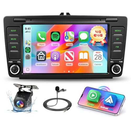 Hodozzy 4GB+64GB Autoradio pour Skoda Octavia 2 Rapid Yeti Roomster Superb