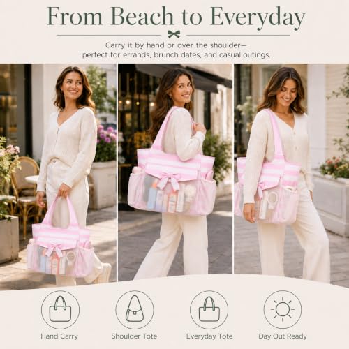 Image of LEDAOU Large Beach Bag Women Waterproof Sandproof Zipper Beach Tote Pool Bag for Swim Gym Grocery Travel with Wet Pocket