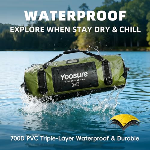 Image of 80L Waterproof Duffel Bag Motorcycle Dry Bag Backpack, Waterproof Zippered Bags with Backpack Spacer Pad for Kayaking Rafting Boating Canoeing Camping Paddle Beach (Grey)