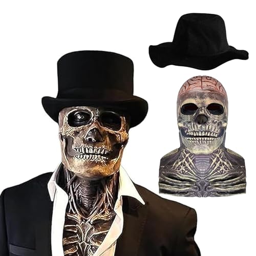 TISMHGKU Máscara de Calavera de Halloween con Mandíbula Móvil, Máscara Esqueleto de Látex Completa para Adultos, Máscara de Terror Espeluznante para Disfraces, Cosplay y Fiestas