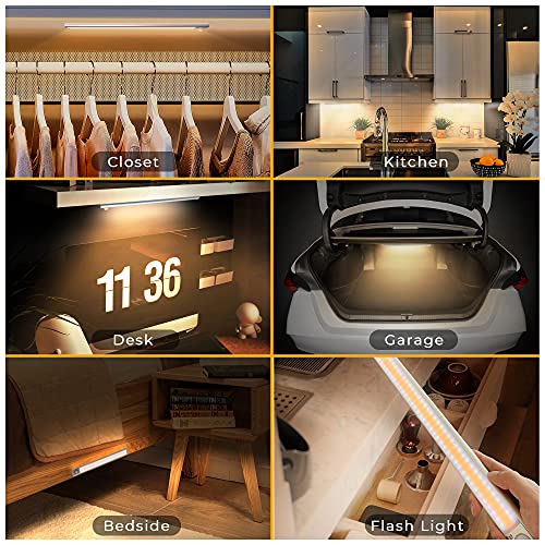 MERTTURM Lampe de Placard 160LED, Lampe à Détecteur de Mouvement, Luminosité Réglable avec 3 Couleurs, USB Rechargeable, Sans Fil, Convient à Armoires, Cuisines, Couloirs, Garage, Lampe de Poche – vue 2