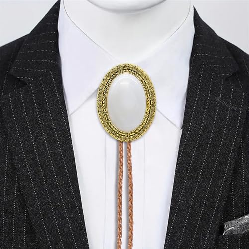 Image of Jeilwiy Bolo Tie for Men Real Stone Westwern Cowboy Ties Silver Bolos Women Leather Necktie Gift for Birthday Christmas