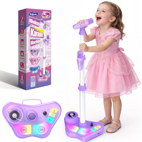 Karaoke Maschine Kinder mit 2 Bluetooth Mikrofon und Verstellbarer Mikrofon Ständer Geschenk Spielzeug Mädchen 3-12 Jahre Karaoke Mikrofon Ostergeschenke Kinder mit 5 Toneffekten & LED-Lichtern