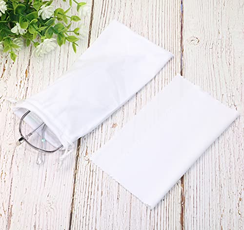 Image of Mini Skater 3 Pack Eyeglasses Pouch with Cleaning Cloth, Drawstring Microfiber Pouch for Sunglasses & Eyeglasses, Jewelry, Watches (White)