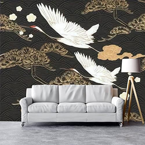 Self Adhesive Peel and Stick Wallpaper PVC Print Wall Mural Japanese Seamless with Crane Birds Elements Asian with Oriental Home Removable Wall Decal for Living Room Poster Sticker