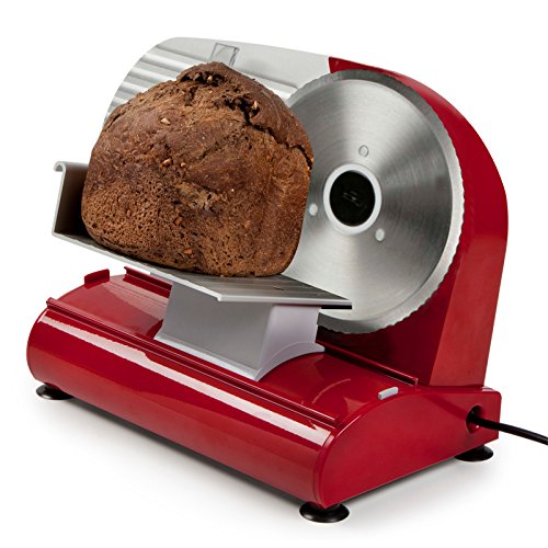 Metall-Brotschneidemaschine, Schneidemaschine in rot mit gezahnten Schneidemesser, 22cm Durchmesser – Bild 4