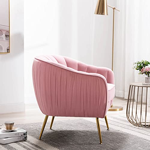 Altrobene Velvet Accent Chair, Modern Barrel Arm Chair For Living Room Bedroom With Gold Finished Legs, Blush Pink #TOP1