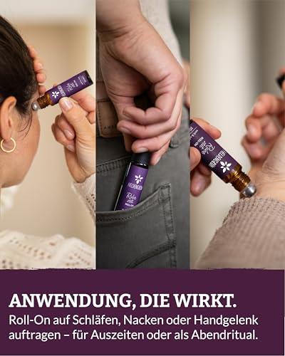 Heldengrün® BIO Roll-On 'Ruhezeit' [100% NATURREIN] Anti-Stress Duft - Dermatologisch getestet - Stressfrei Roll On mit Bio-Lavendel & Zirbe - 2-in-1: Duft & Pflege