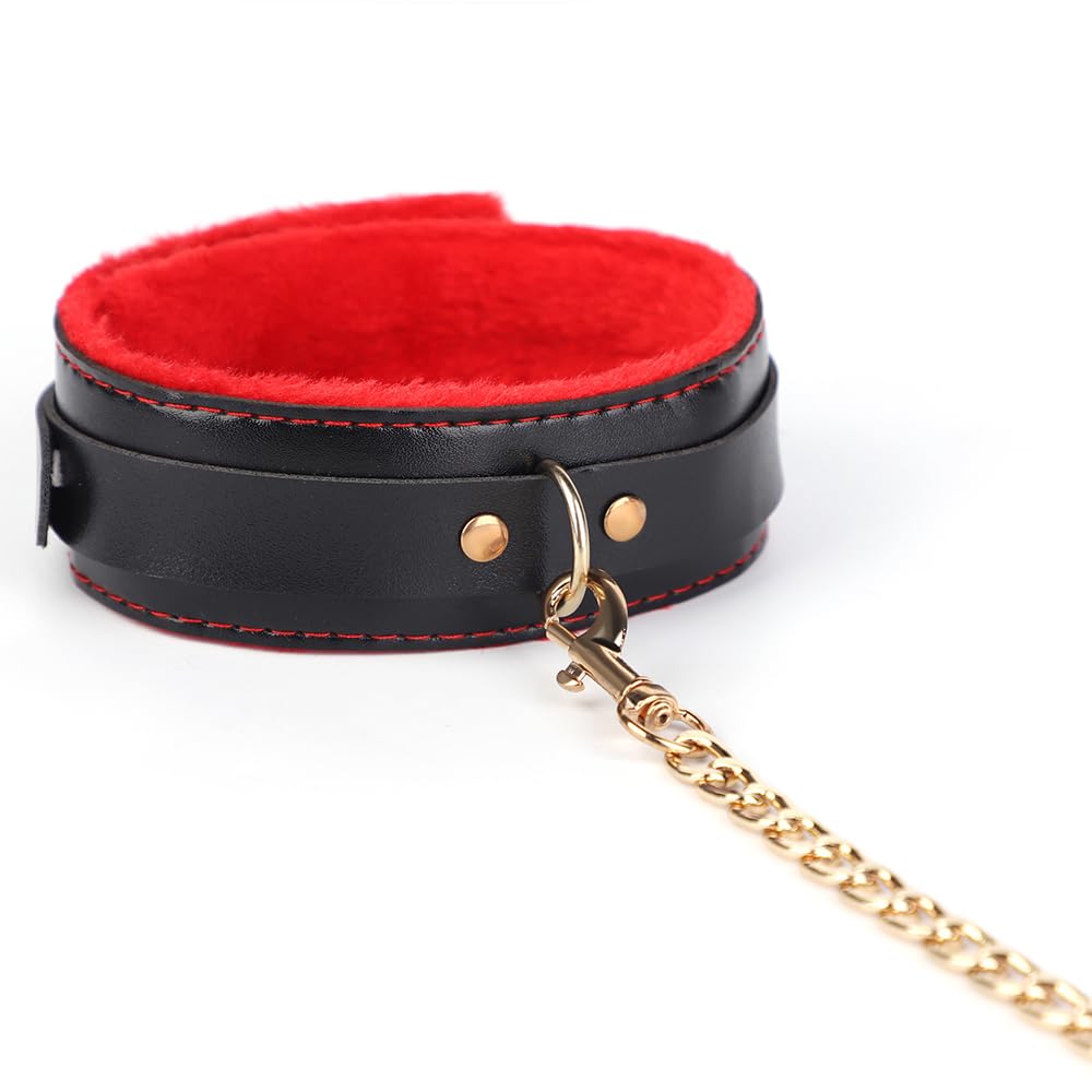 Kit de Bondage en Cuir Noir et Rouge, 10 Pièces, Accessoires avec Chaînes